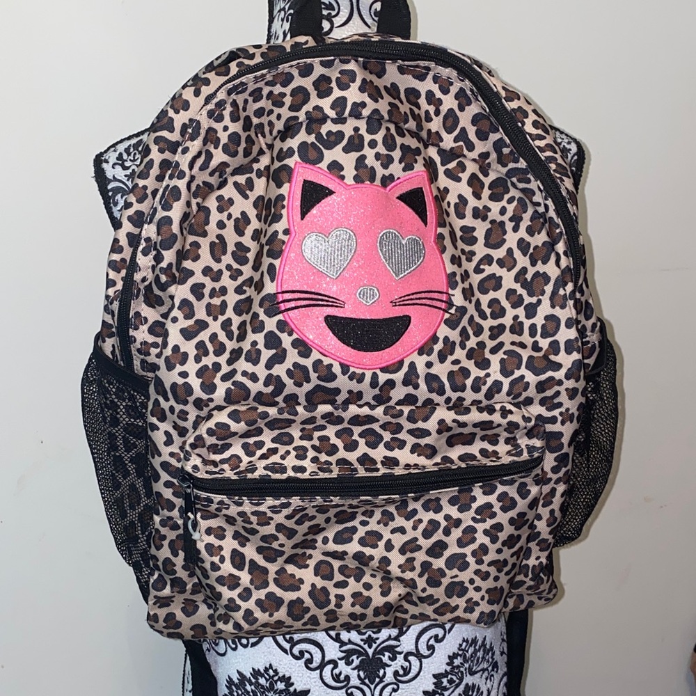 The Children's Place Leopard Print Backpack with Pink Cat Design